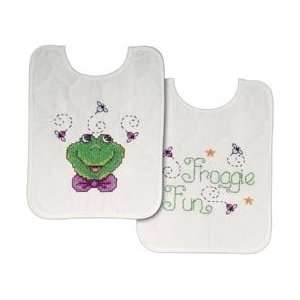  Frog Family Bib Pair   Stamped Cross Stitch Kit