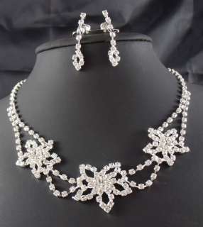 Wedding Bridal Rhinestone crystal necklace earring Sliver Jewelry set 