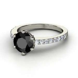   Ring, Round Black Diamond Sterling Silver Ring with Diamond Jewelry