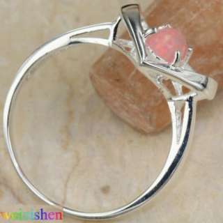 6mm Pink fire opal Silver Jewelry Gemstones Ring Size8 R060  
