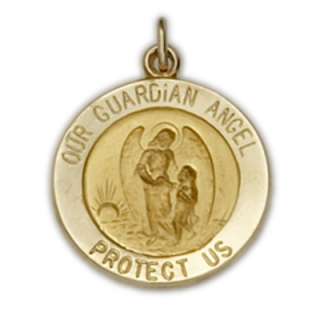 14K Solid Gold Catholic Guardian Angel Medal Pendant AN  