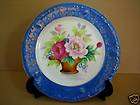 wall hanging plate flowers pink green cobalt gold brown expedited