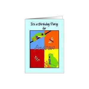  Birthday party invitation for Andrew   Colorful frogs bee 