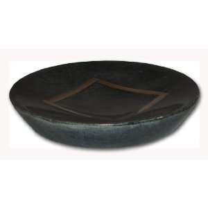  Gray Green Stone with Metal Trim Round Soap Dish