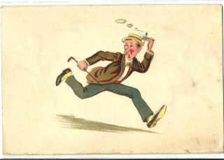 Comic Man running Hold to Light Old Postcard  