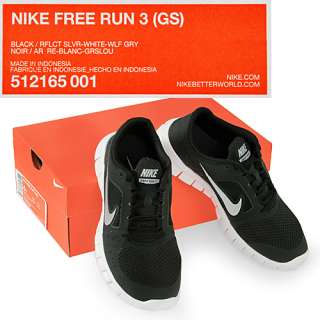 NEW NIKE FREE RUN 3 (GS) BIG KIDS Size 6 Black Running Shoes Athletic 