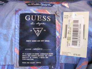 New GUESS Mens Blue Red Plaid Button Front L/S Casual Woven Shirt Top 