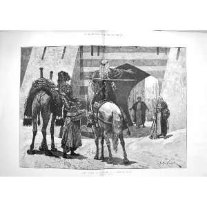 1884 SCENE ARAB CHIEF GATE BESIEGED TOWN CAMEL HORSE 