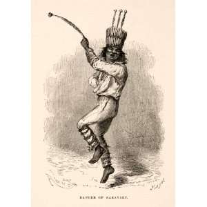  1875 Wood Engraving Dancer Sarayacu Native Costume South 