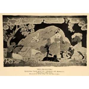  1918 Print Batik Silk Panel Arthur Crisp Myer Dove Dogs 