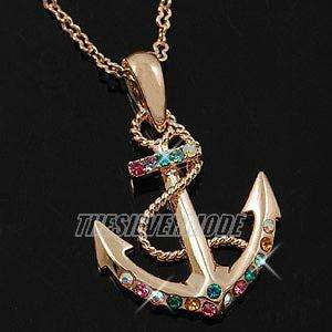 18K Rose Gold Plated Anchor Pendant Necklace 11069  