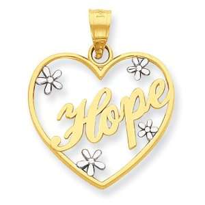  14k & Rhodium Diamond cut Hope Heart Pendant Jewelry