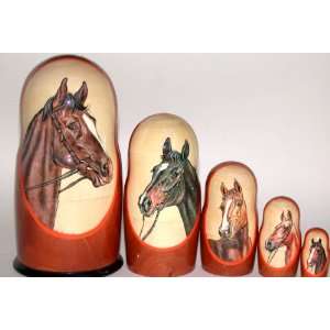  Horses Russian Nesting Nested Stacking Doll 5 Pc / 6in 