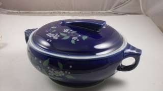 Vintage Halls Kitchenware Deep Blue Covered Casserole Dish w Delicate 