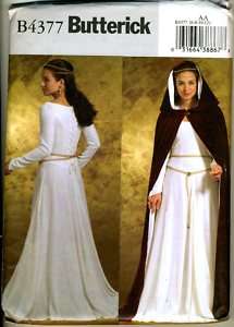 Medieval Gown and Hooded Cloak   Pattern   Sizes 6 12  