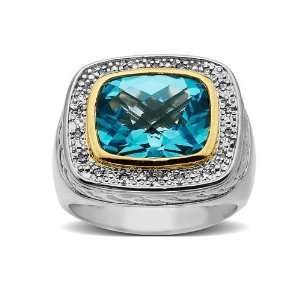   Blue Topaz Ring in Sterling Silver and 14K Gold with Diamonds Jewelry