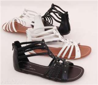 Womens Strappy Ankle Flats Zipper Roman Sandals Shoes Gladiator 