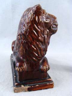 Antique 19c Rockingham Redware Recumbent Lion Statue  