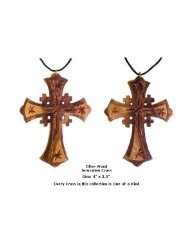  Large Olive Wood Jerusalem Cross Necklace Pendant Made in Bethlehem