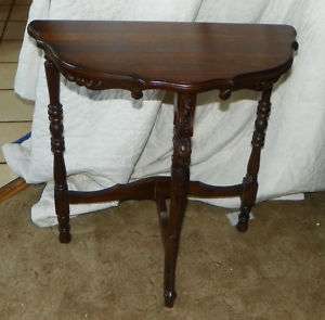 Solid Walnut Carved Demilune Table Entry Table  