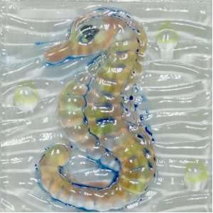  4x4 Decorative Glass Insert Tile Backsplash Sea Horse 