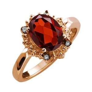 02 Ct Oval Red Garnet and Diamond Rose Gold Plated Argentium Silver 