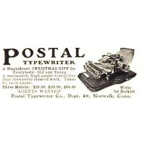 1907 Original Print Ad Postal Typewriter Norwalk Conn.   Original 