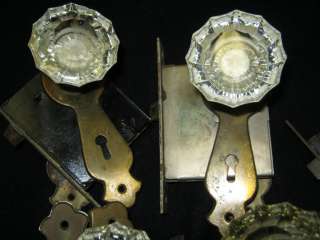 Antique Closet Door Glass Handle Knobs Lockset w Mortis and Backplates 