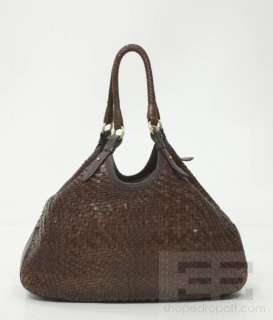 Cole Haan Brown Woven Leather Large Shoulder Tote Bag  