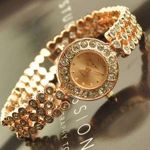 Genuine Alloy Crystals Studded Dial Band Ladies Womens Bracelet Bangle 