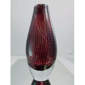   Vase Mouth Blown Art Black Reticello Crystal Vase E74