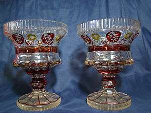   Antique Red & Yellow Bohemian Glass Vases Top Quality Mint Cond  