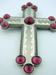 Silver Pewter Glass Amythest Bishop Pectoral Cross On Fine Gilded 30 