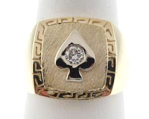 Spade Poker Genuine Diamond Solid 14k Gold Mens Ring  
