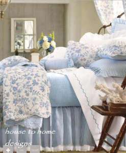 BRIGHTON BLUE WHITE FRENCH TOILE QUILT SET FULL QUEEN  
