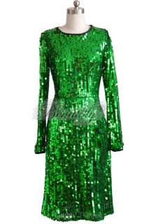 Formal Green Sequins Cocktail Prom Evening Party Gown Dress  