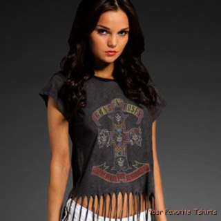Licensed Rock Fashion Guns N Roses Cross Fringe Top Women Shirt  