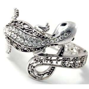  Trendy Crystal Embellished Lizard Bangle Bracelet   Silver 