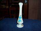 fenton blue satin hand painted vase w flowers 7 3