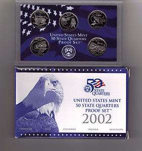 2002 S GEM U.S. MINT PROOF SET STATE QUARTERS 5 COIN W/COA  