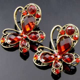    2 antiqued rhinestone crystal butterfly hair clamp clip