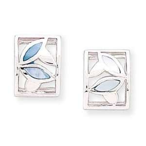  Inlay Blue Mother of Pearl Leaf Design Earrings Jewelry