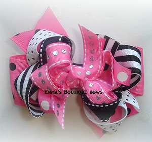 M2MG Panda Boutique Hairbow Hot pink white and black  