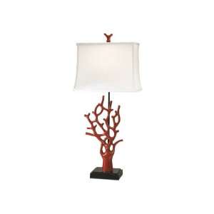  Red Coral Table Lamp With Whit