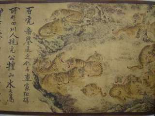 Chinese silk painting scroll 100 tiger long410*48 cm  