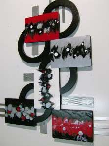   Red and Black Abstract wall Sculpture with Wood & Metal Modern decor