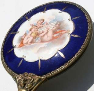   Porcelain Cherub HAND MIRROR Mermaid Victorian Vanity Bronze Gilt