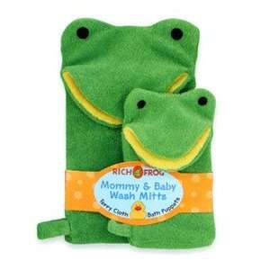  frog terry cloth mommy & baby bath mitts 