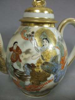   1900s Satsuma Teapot Creamer Sugar Teaset Signed Meji Imperial Emperor