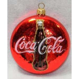  Coca Cola Polonaise Ornament Disk Sign Blown Glass Made in 